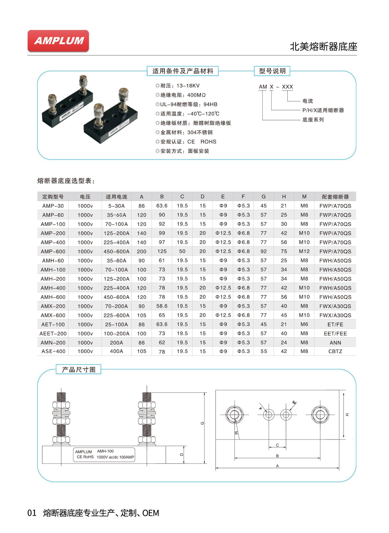 充電樁專(zhuān)用熔斷器底座ASE-400選型參數(shù)